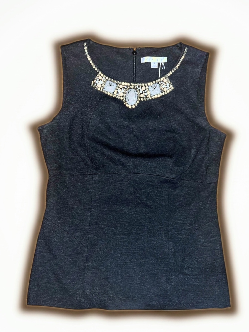 CAbi Gray Jewel-Neck Sleeveless Top